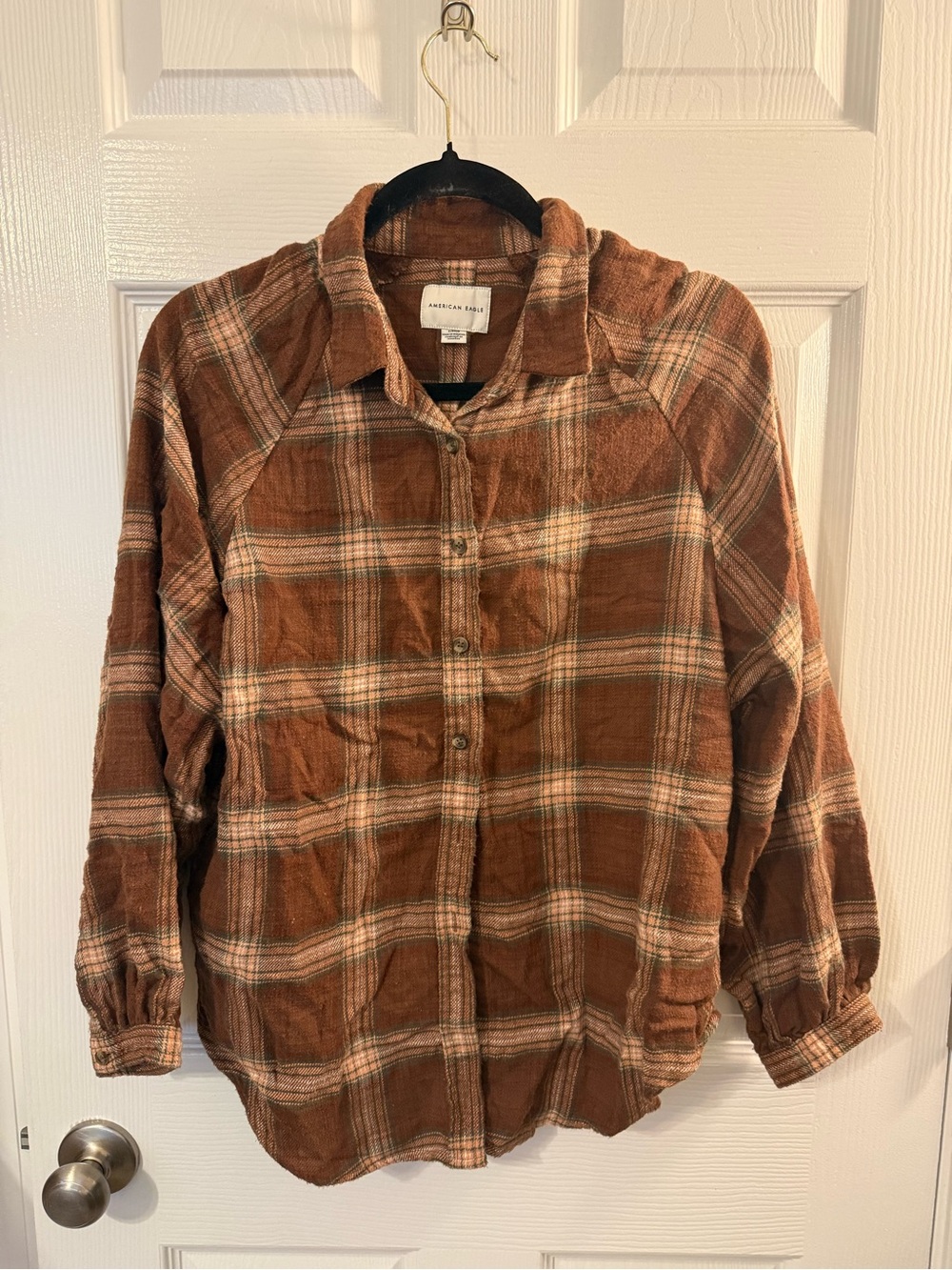 American Eagle Outfitters Rust Brown Plaid Button-Up Jacket